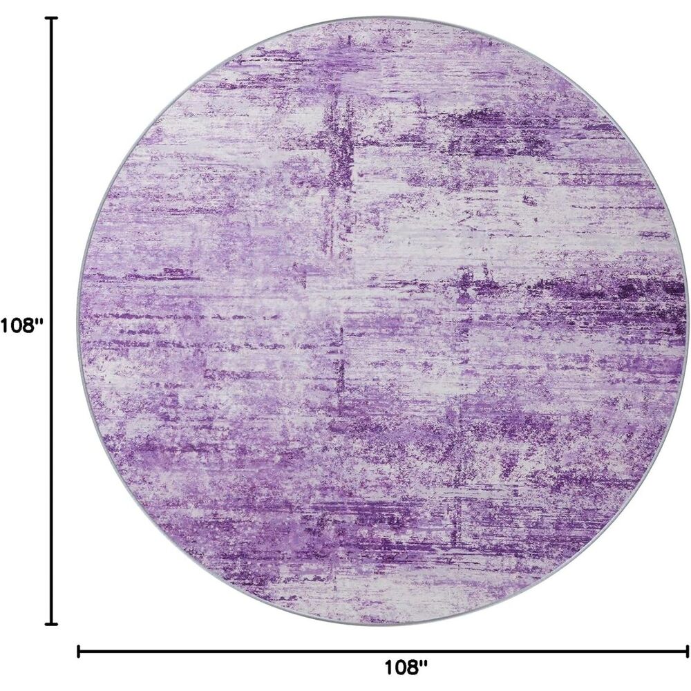 Round 6ft Abstract Purple Area Rug Modern Washable Circle Non-Slip Floor Mat New